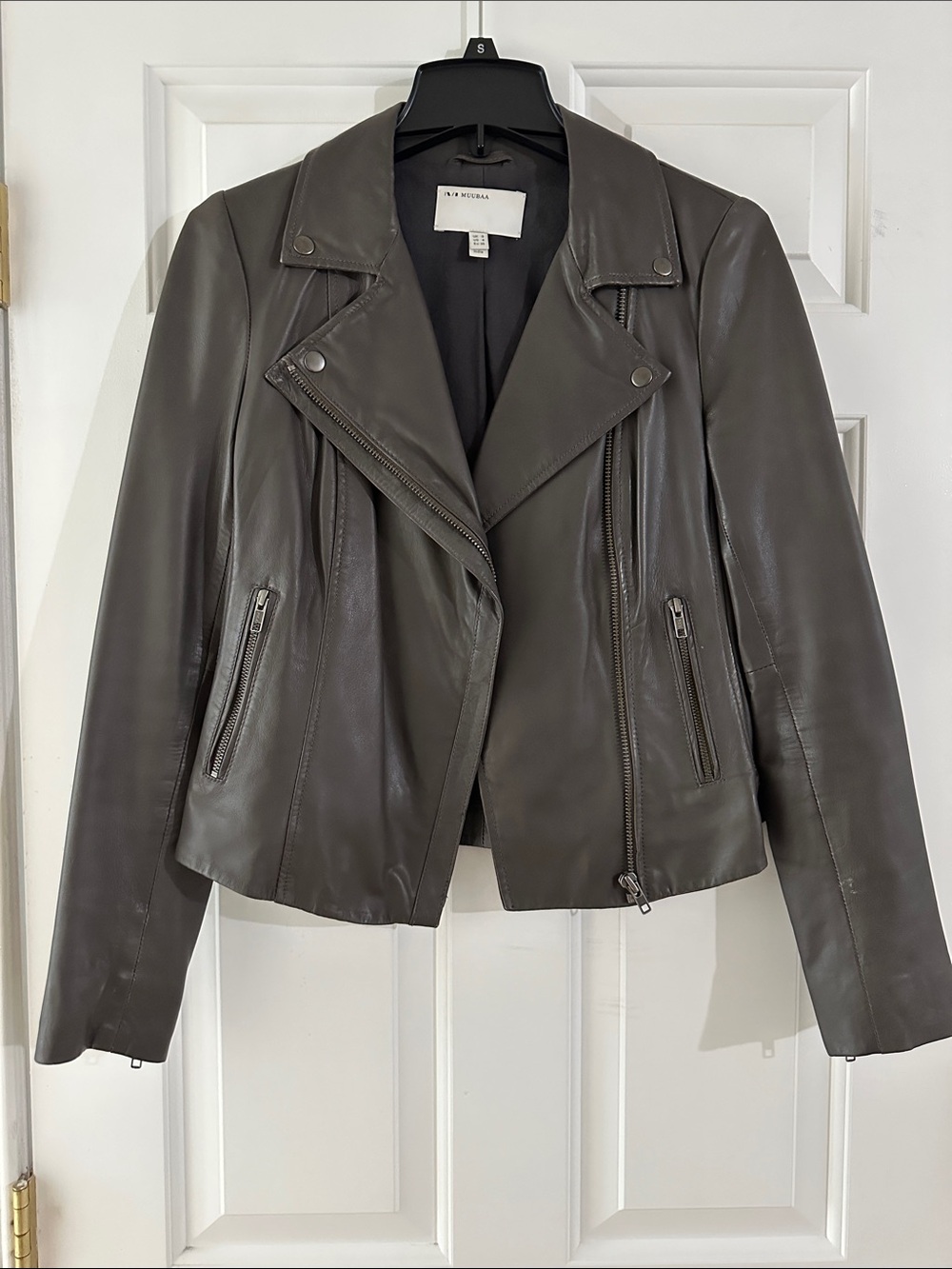 MUUBAA Leather Biker Jacket - Dark Gray